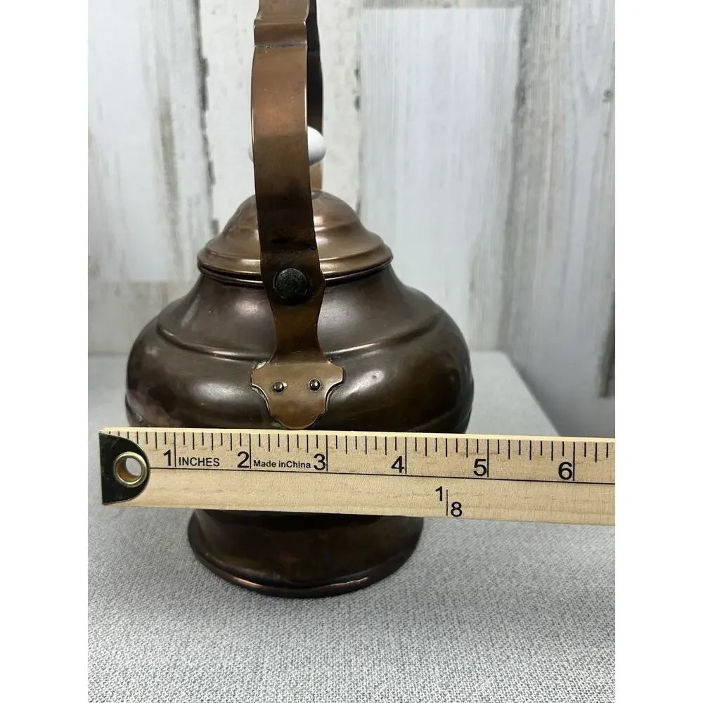 Folk Art‎ COPPER Tea Pot Kettle Patina Vintage Hand Made Porcelain Knob
